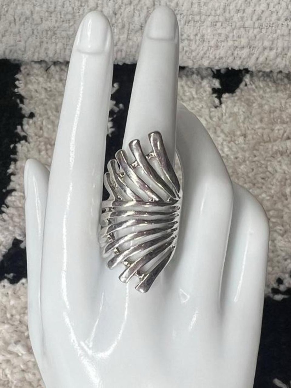 Y2K Chunky Silver tone ring with wing-like design